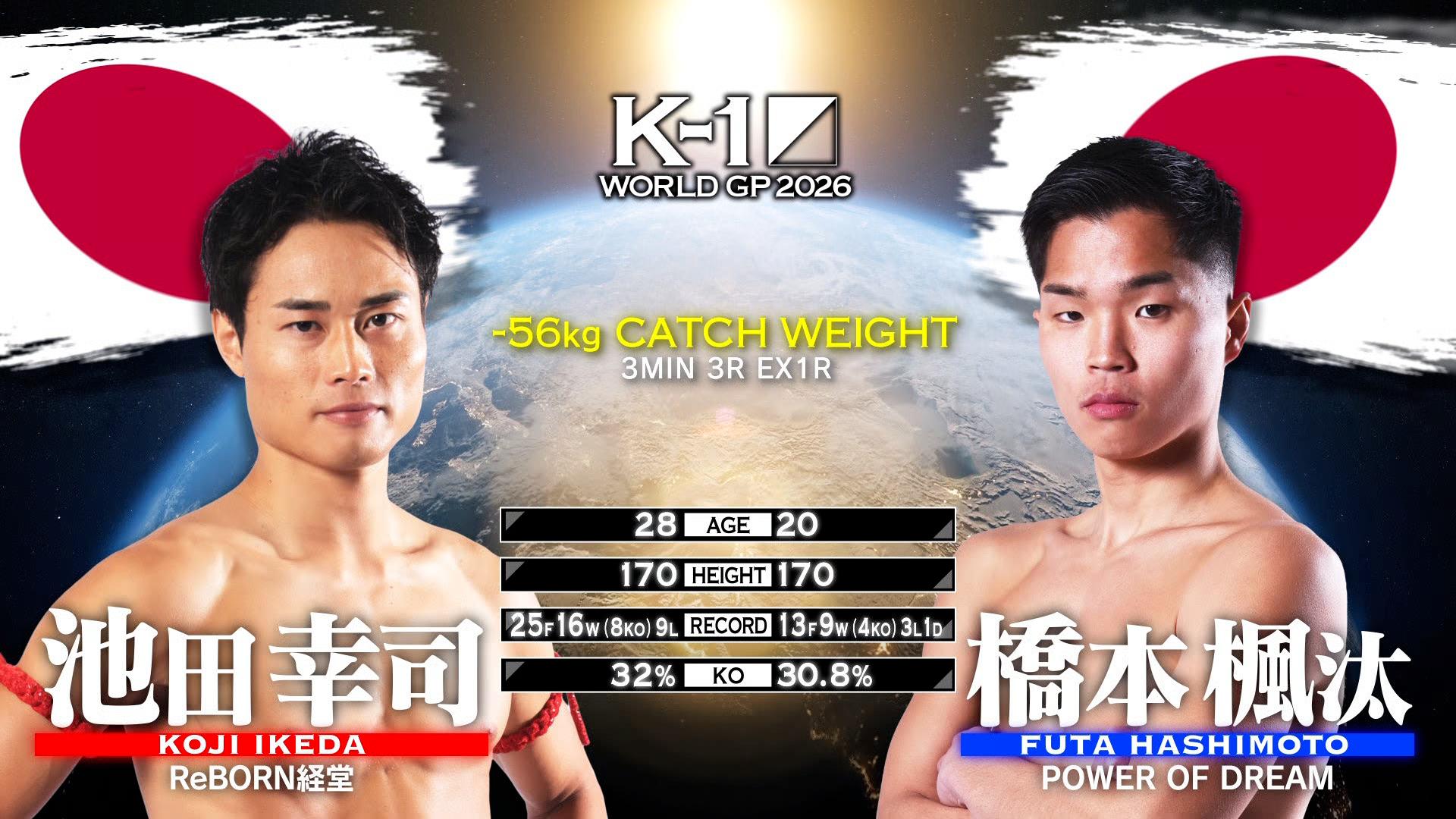 K-1 2026 - 2.8 - 第2試合 -56kg契約 池田 幸司 vs 橋本 楓汰 (格闘