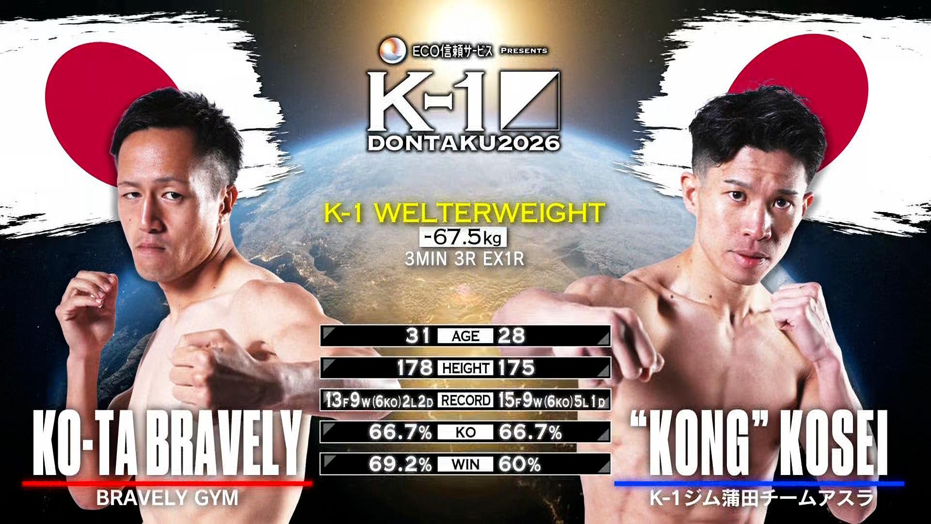K-1 2026 - 7.20 - (一部)第3試合 K-1ウェルター級 KO-TA BRAVELY vs