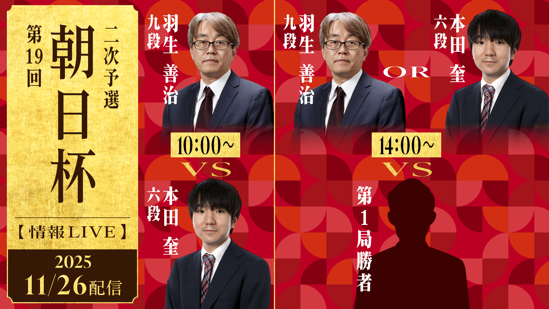 【情報LIVE】第19回 朝日杯 二次予選 羽生善治九段 対 本田奎六段/羽生善治九段 対 千田翔太八段 1/2