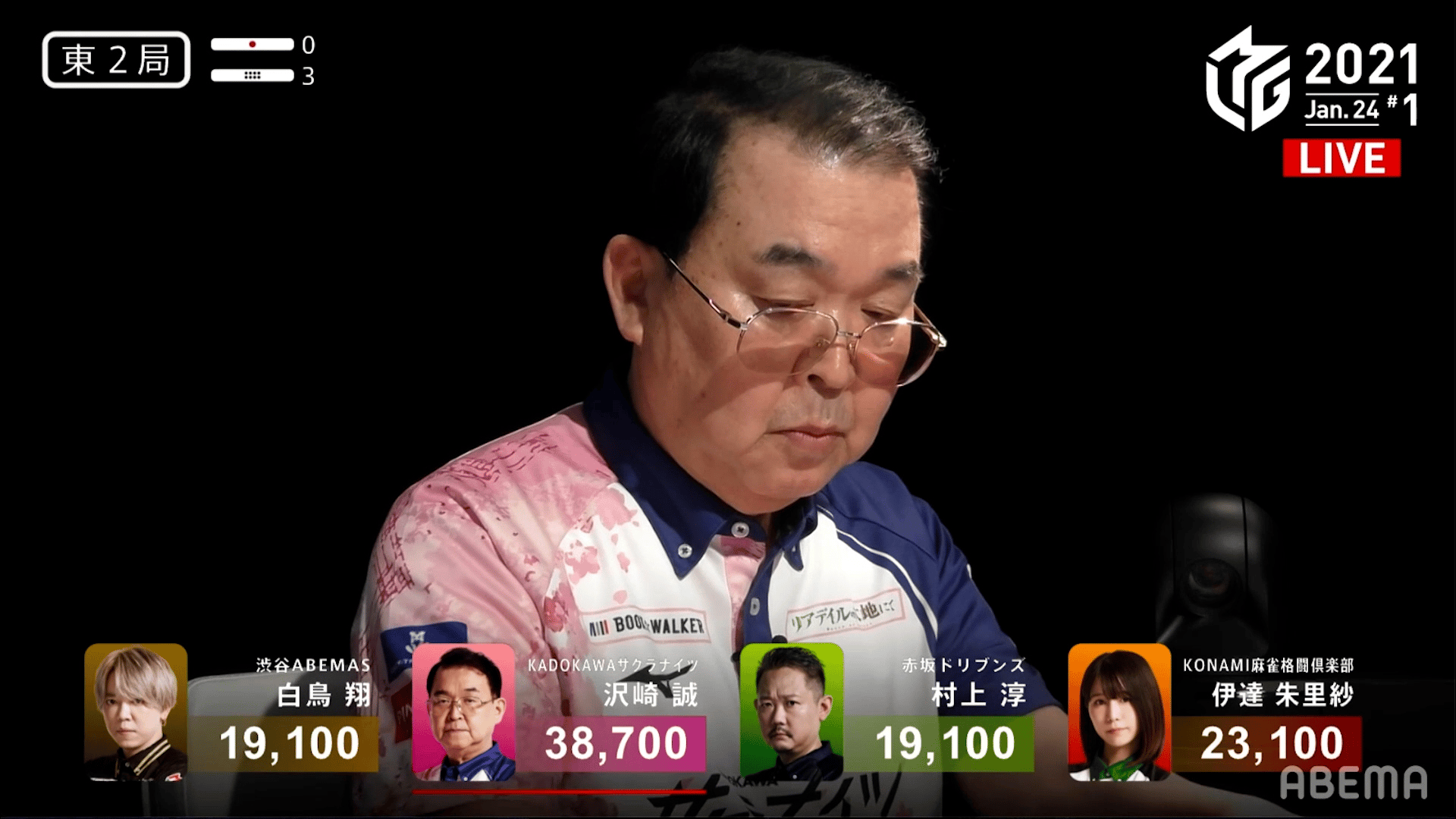 1/24 1G東2-2 マムシ沢崎の鳴き手順!相手に字牌を切らせる捨て牌作り!