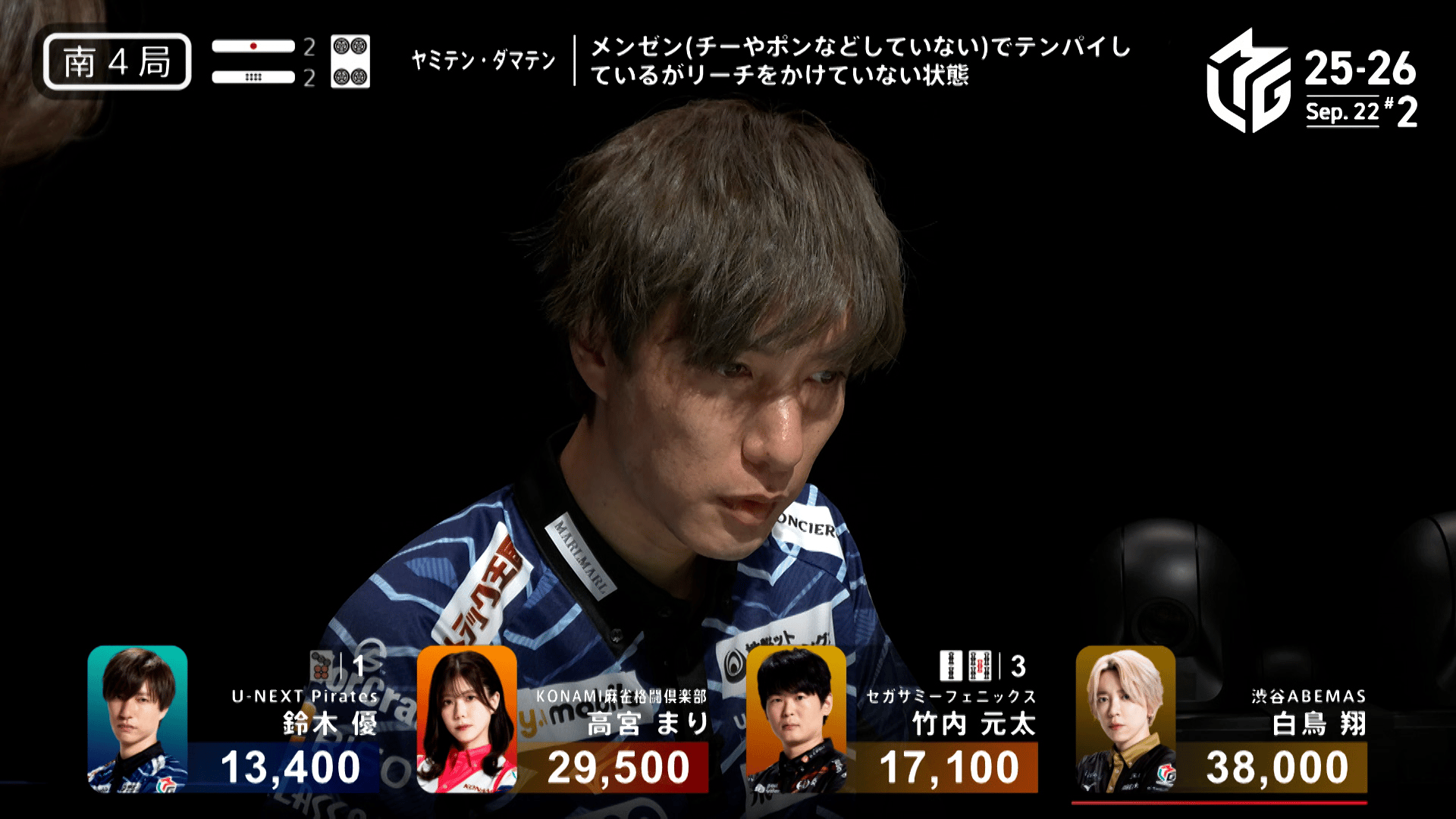 Mリーグ - ベストコレクション - 鈴木優:9/22 2G 南4-2 逆連対の戦いに