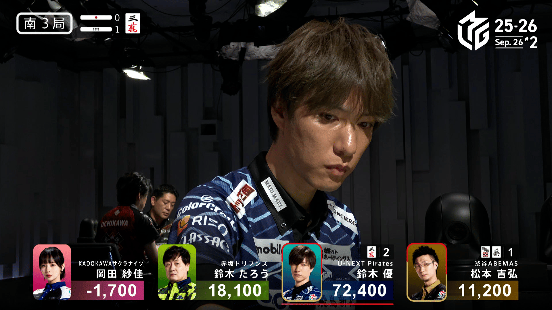 Mリーグリアルトレカ鈴木優 Mリーグ - ベストコレクション - 鈴木優:9/26 2G 南3-1 大勝利のムード