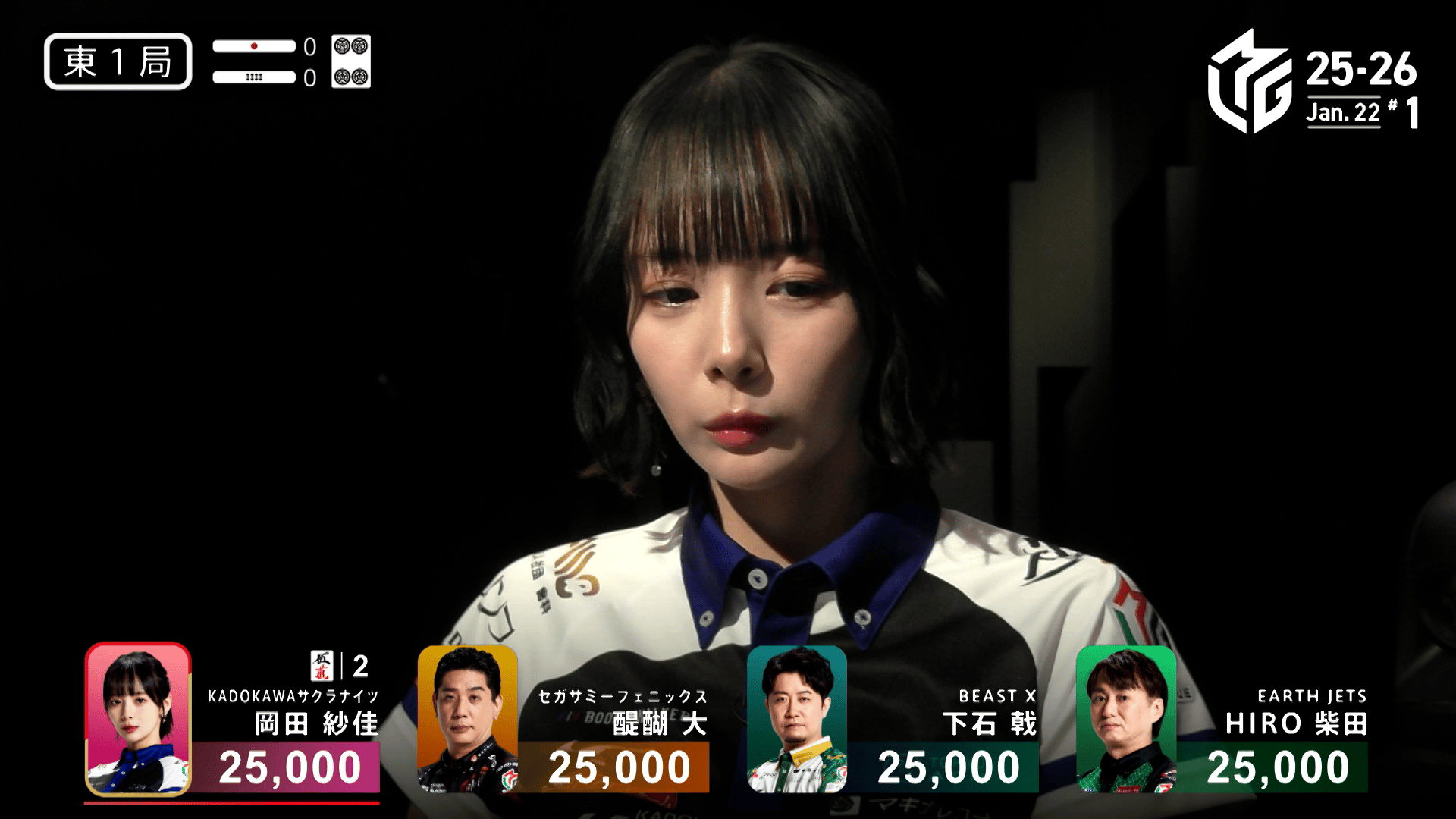 Mリーグ - ベストコレクション - 岡田紗佳:1/22 1G 東1 vsベテラン3人