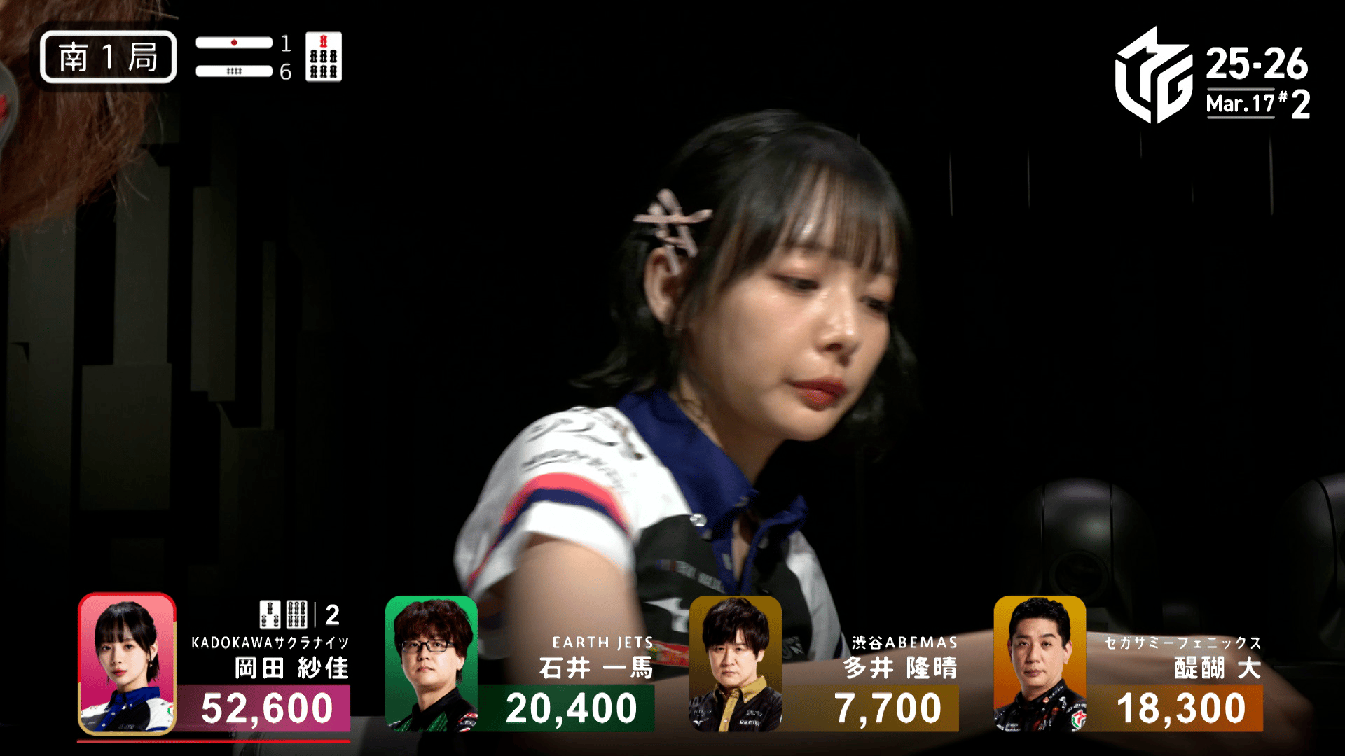 Mリーグ - ベストコレクション - 岡田紗佳:3/17 2G 南1-6 刻むような