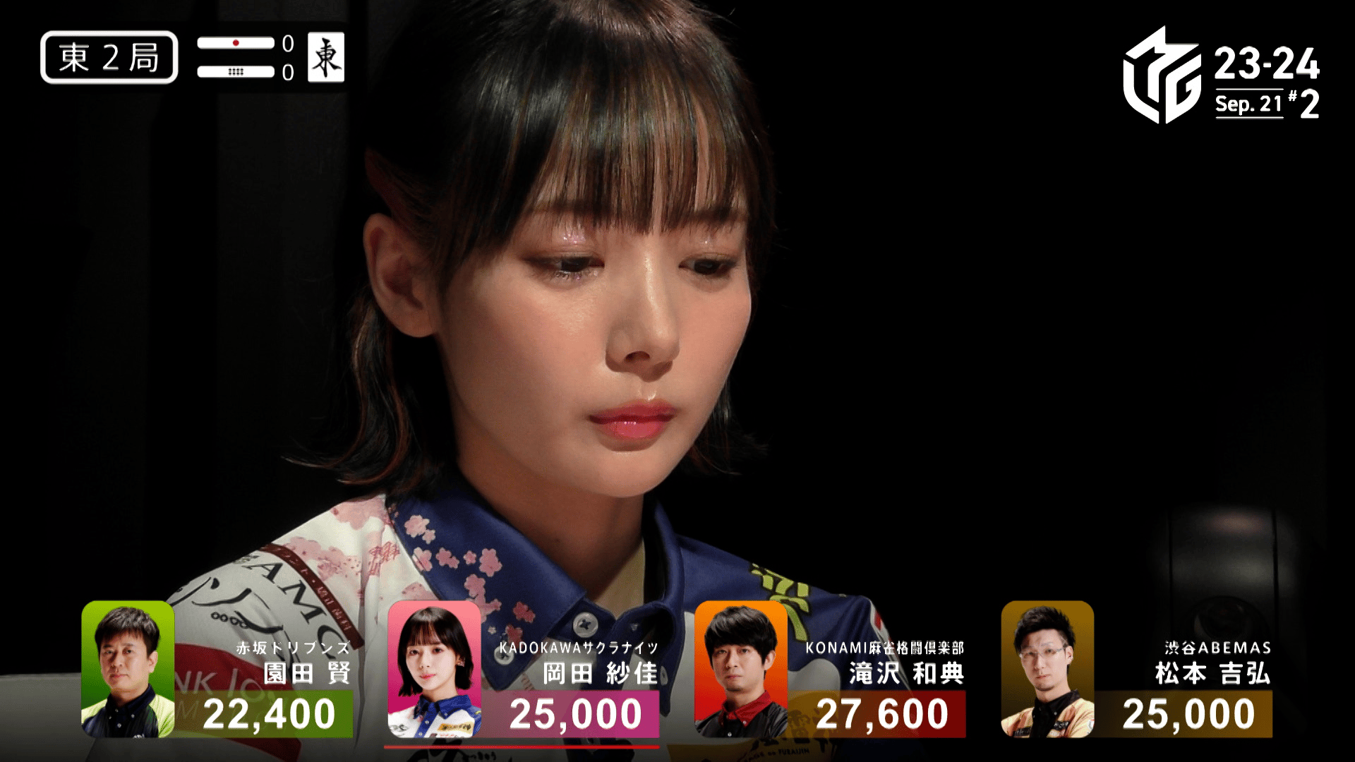 Mリーグ - 2023-24 - 【9月21日 第2試合】岡田紗佳:真剣な表情に「お