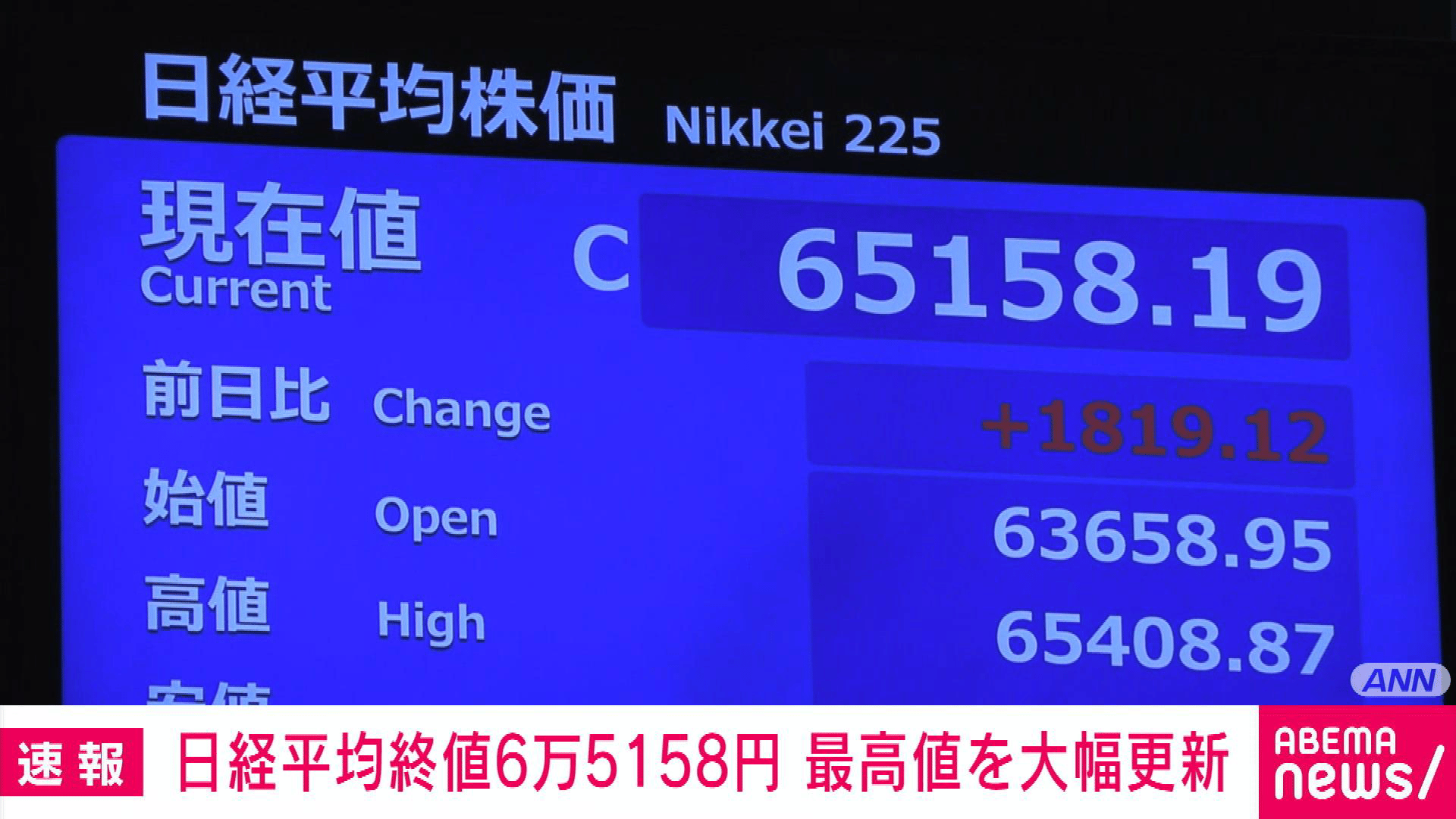 日経平均株価終値6万5158円 最高値を大幅更新 - 【アベマ厳選】注目の