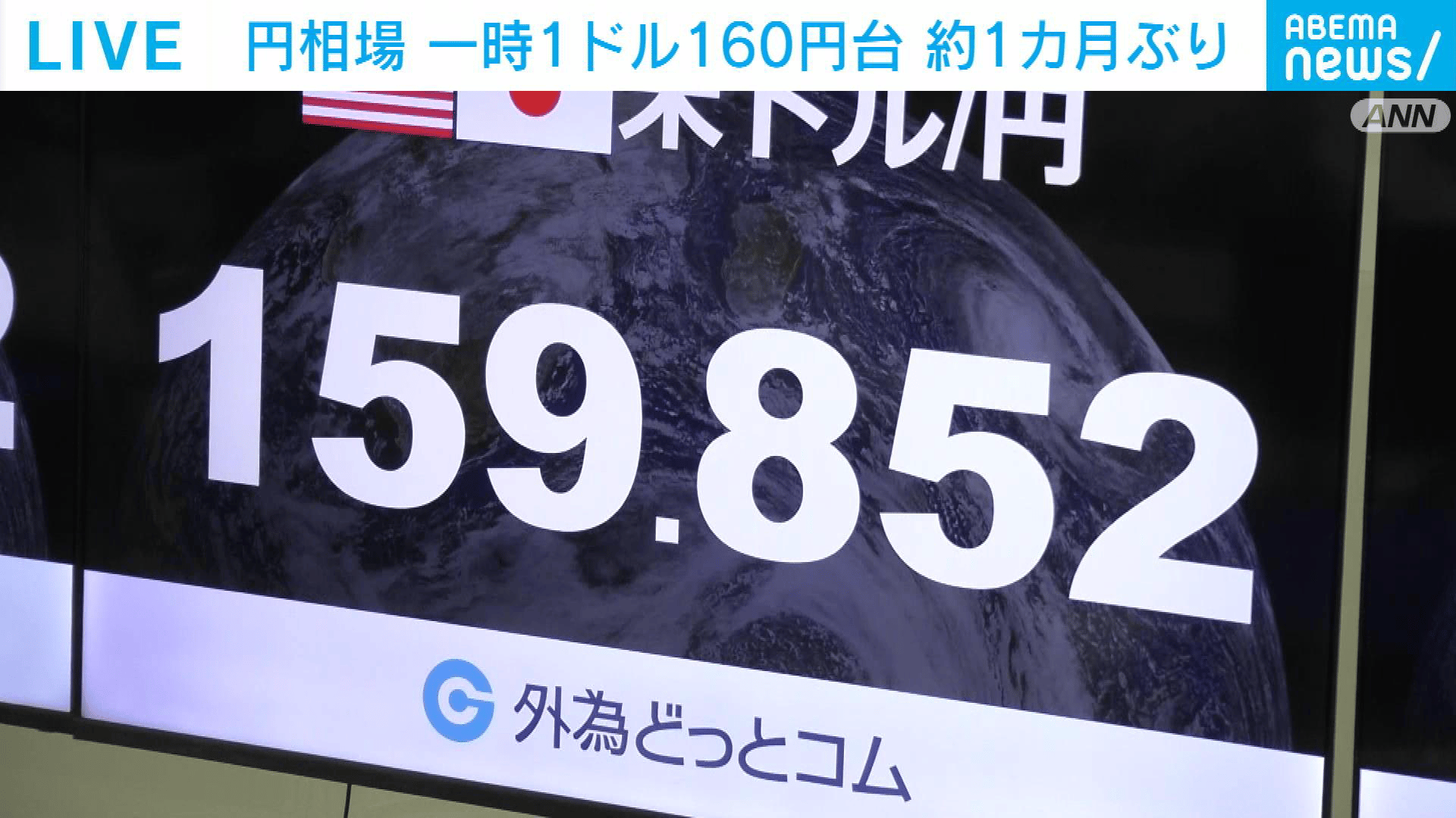 円安進み 約1カ月ぶりに1ドル＝160円台に - 【アベマ厳選】注目の最新