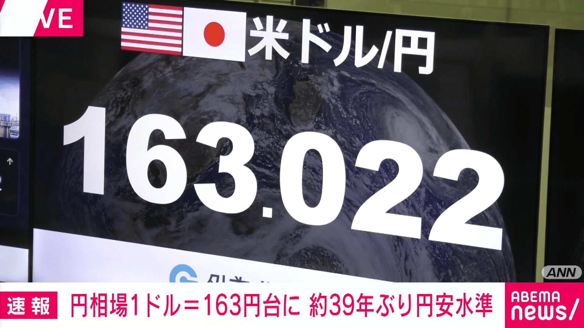 円相場1ドル＝163円台 約39年半ぶり円安水準 - 【アベマ厳選】注目の
