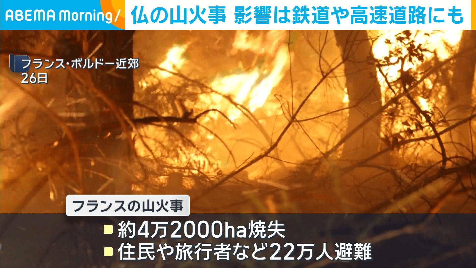 仏南西部で山火事続く 鉄道運休など交通にも影響 - 【アベマ厳選】注目
