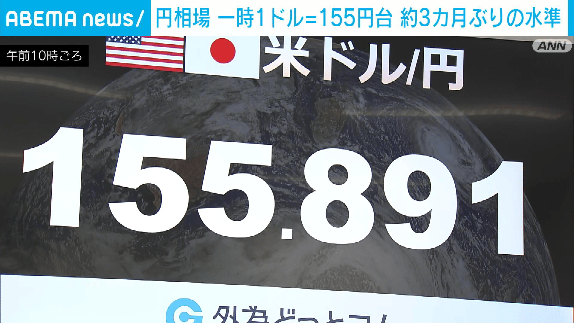 円相場 一時1ドル＝155円台に急騰 約3か月ぶり円高水準 - 【アベマ厳選