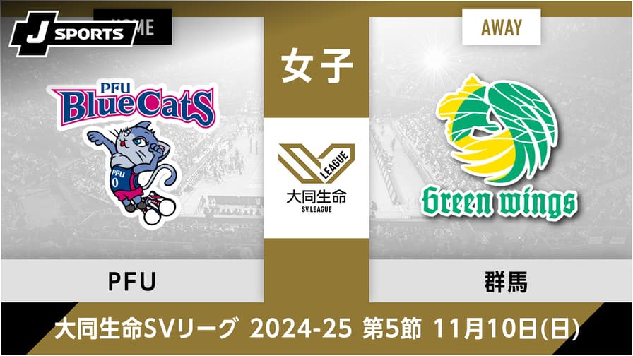 PFUブルーキャッツ石川かほく vs. 群馬グリーンウイングス(11/10) 女子 第5節 【大同生命SVリーグ 2024-25】