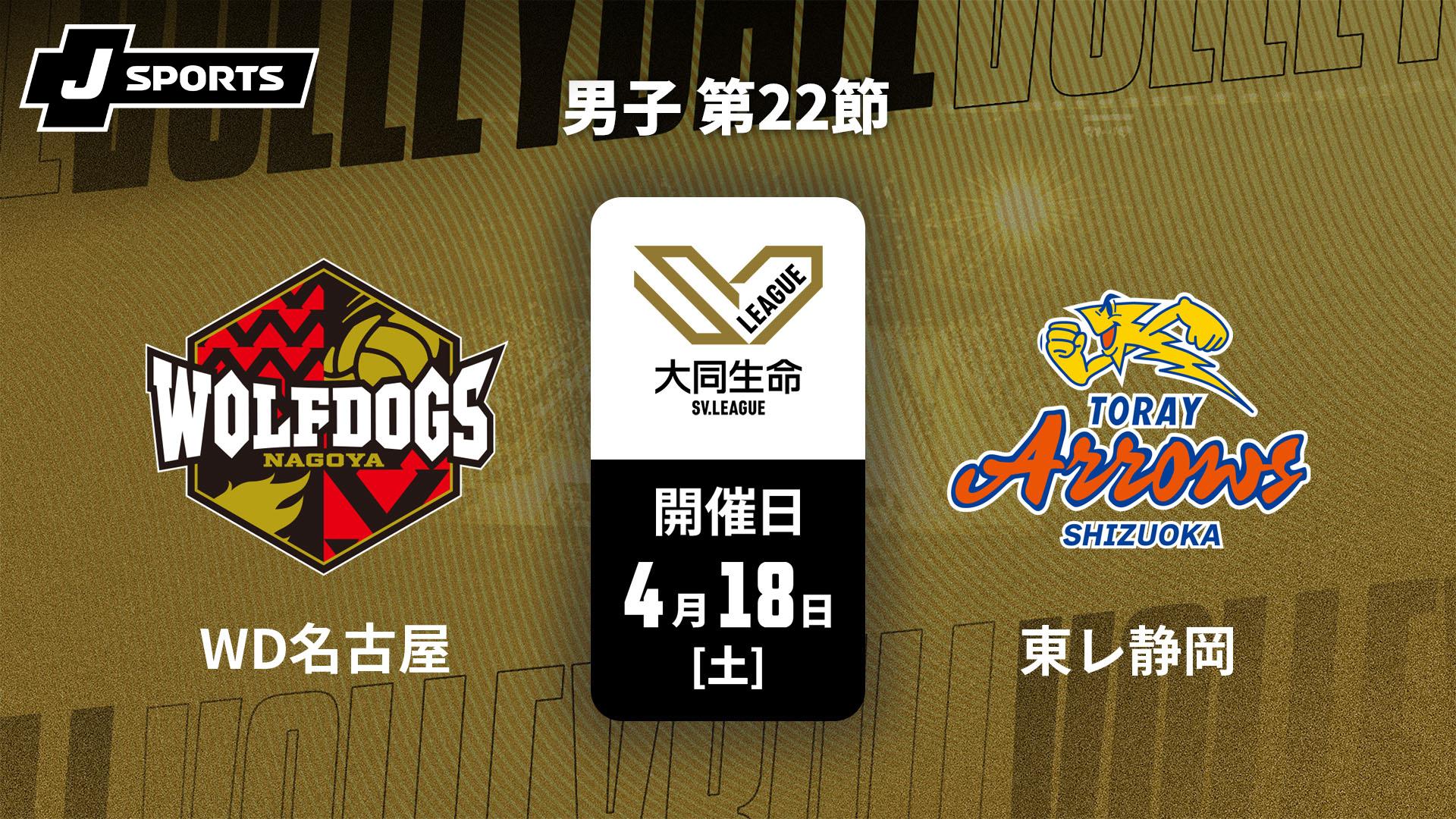 ウルフドッグス名古屋 vs. 東レアローズ静岡(4/18) 男子 第22節【大同