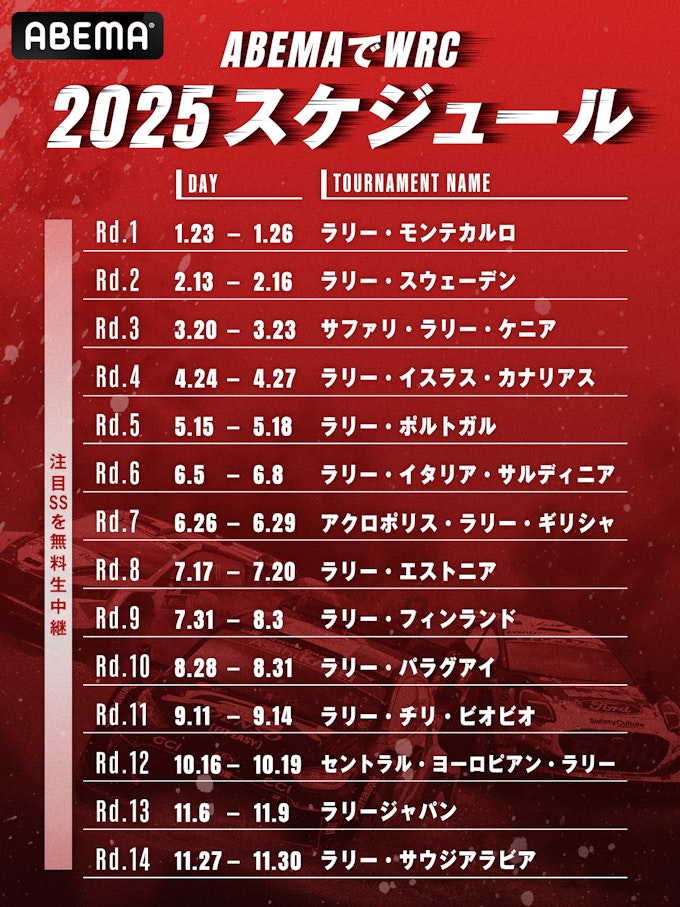 WRC2025生中継スケジュール