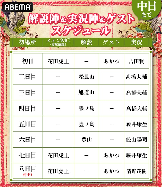 解説陣&実況陣&ゲスト スケジュール1枚目