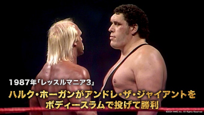 1987年「レッスルマニア3」ハルク・ホーガンがアンドレ・ザ・ジャイアントをボディースラムで投げて勝利