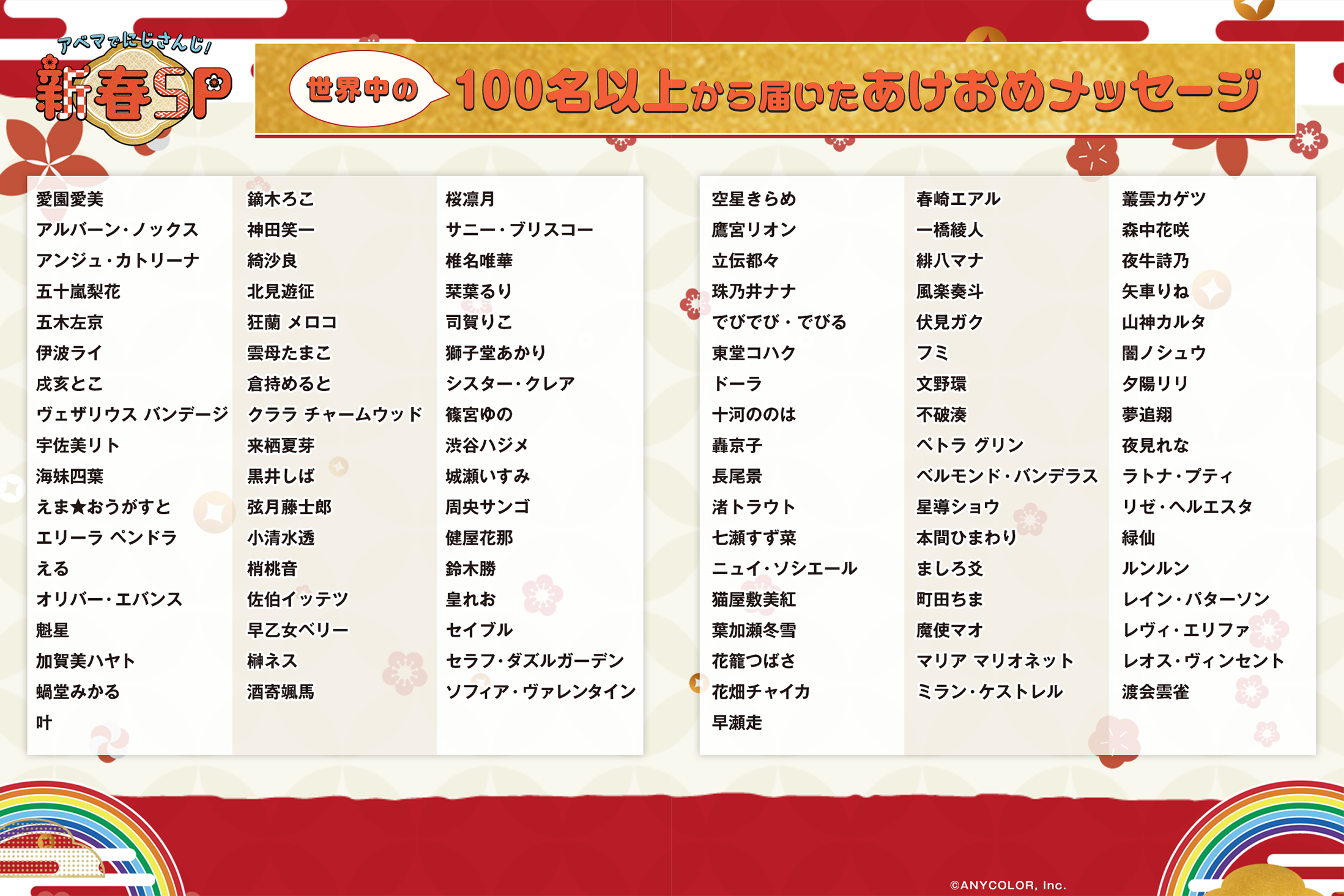 あけおめメッセージ出演ライバー一覧