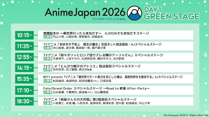 GREENステージ チャンネルタイムテーブル DAY1
