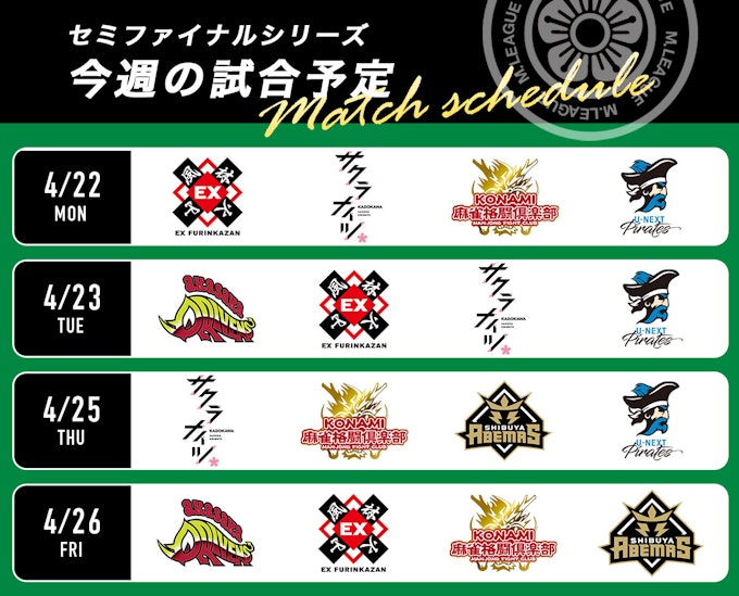 Mリーグ今週の対戦表
