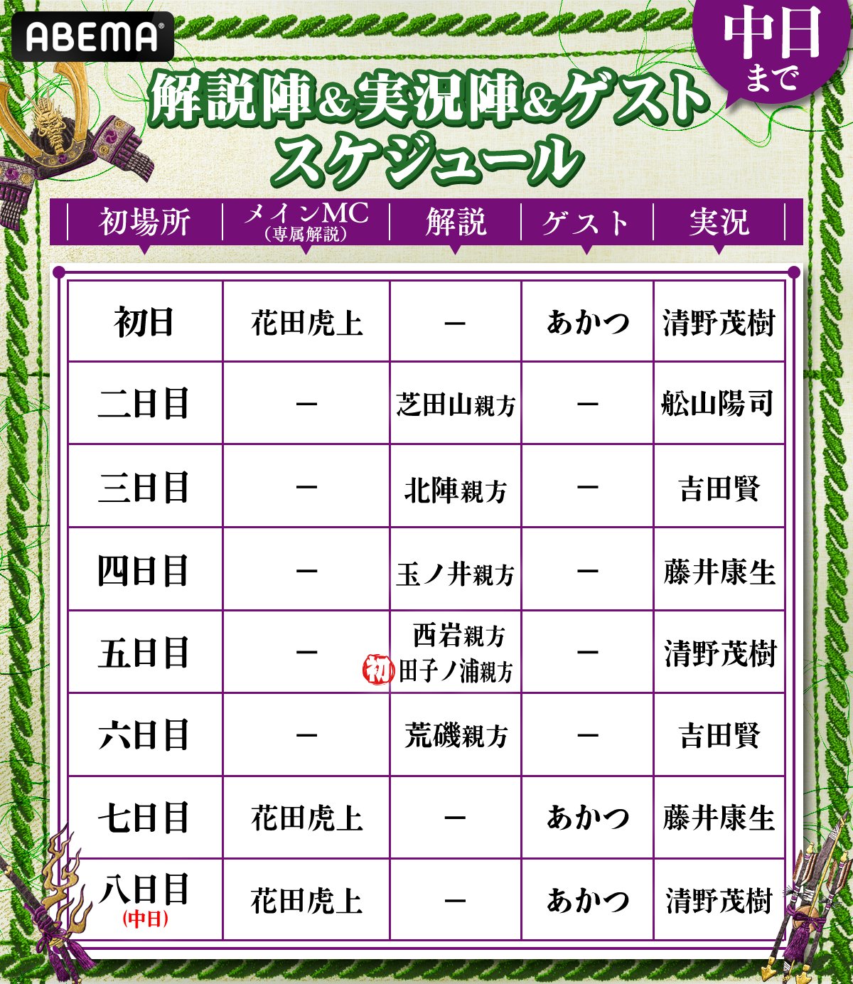 解説陣＆実況陣＆ゲスト スケジュール