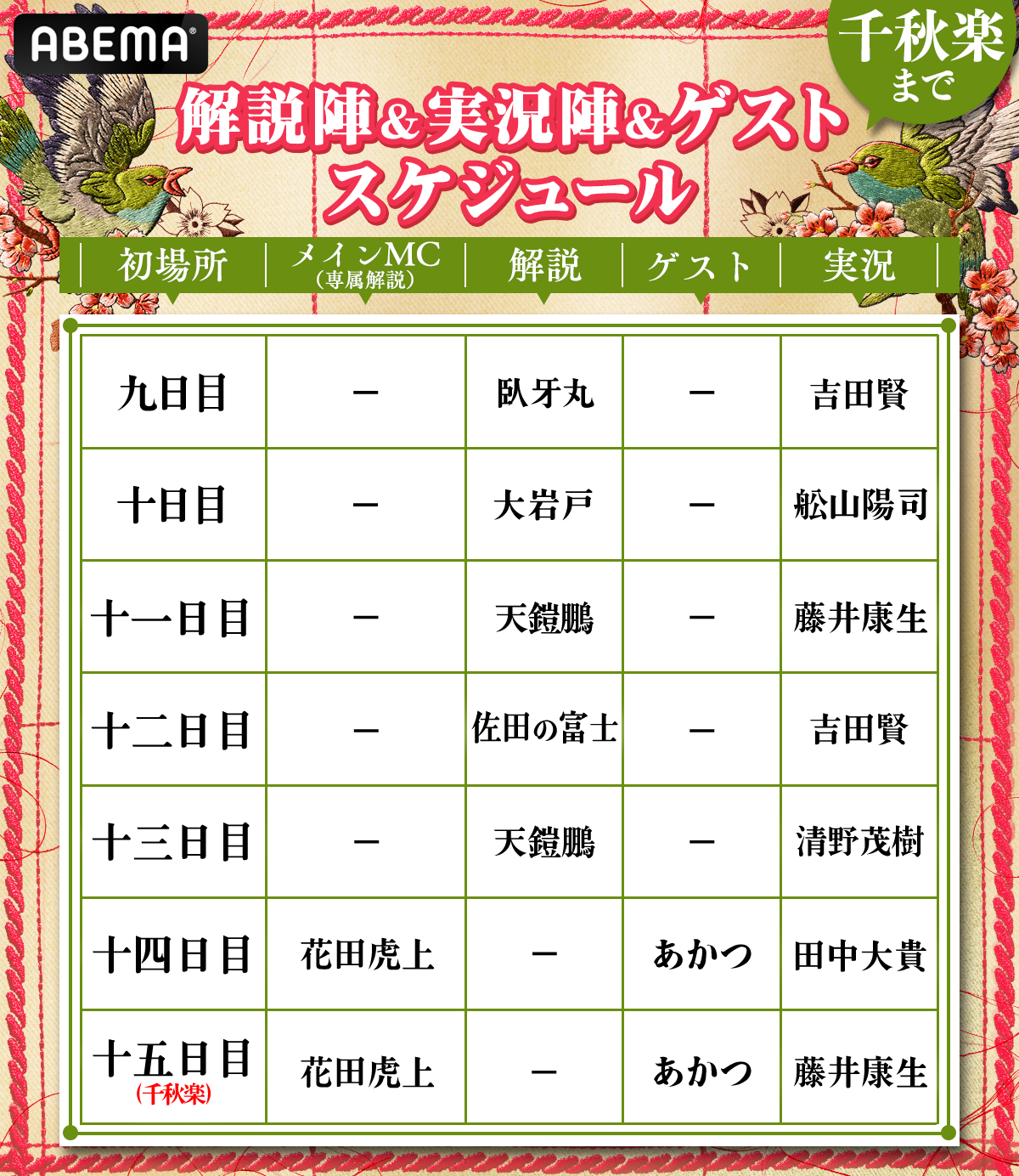 解説陣＆実況陣＆ゲスト スケジュール2枚目