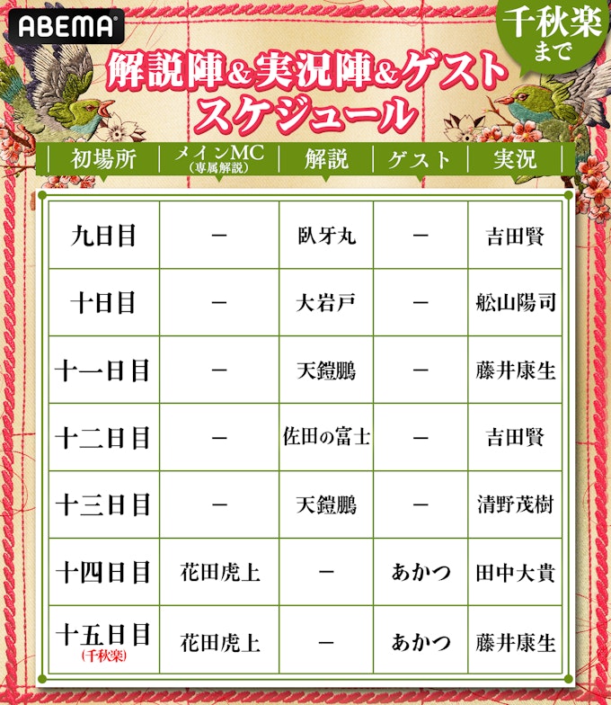 解説陣&実況陣&ゲスト スケジュール2枚目