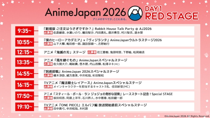 REDステージ チャンネルタイムテーブル DAY1