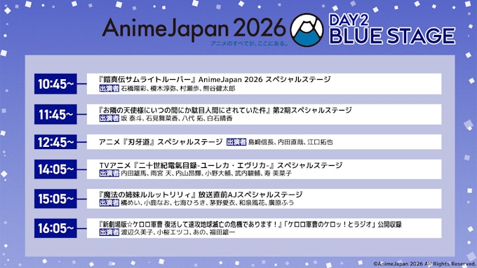 BLUEステージ チャンネルタイムテーブル DAY2