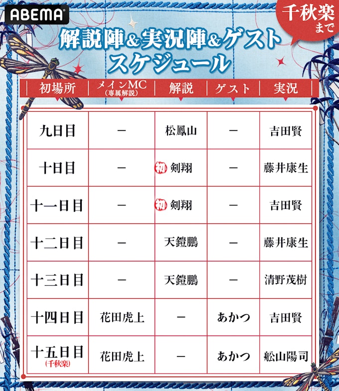 解説陣&実況陣&ゲスト スケジュール