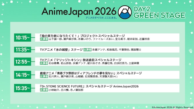 GREENステージ チャンネルタイムテーブル DAY2