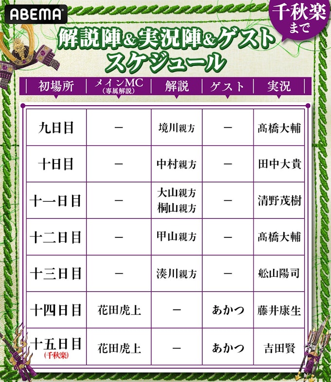 解説陣&実況陣&ゲスト スケジュール2