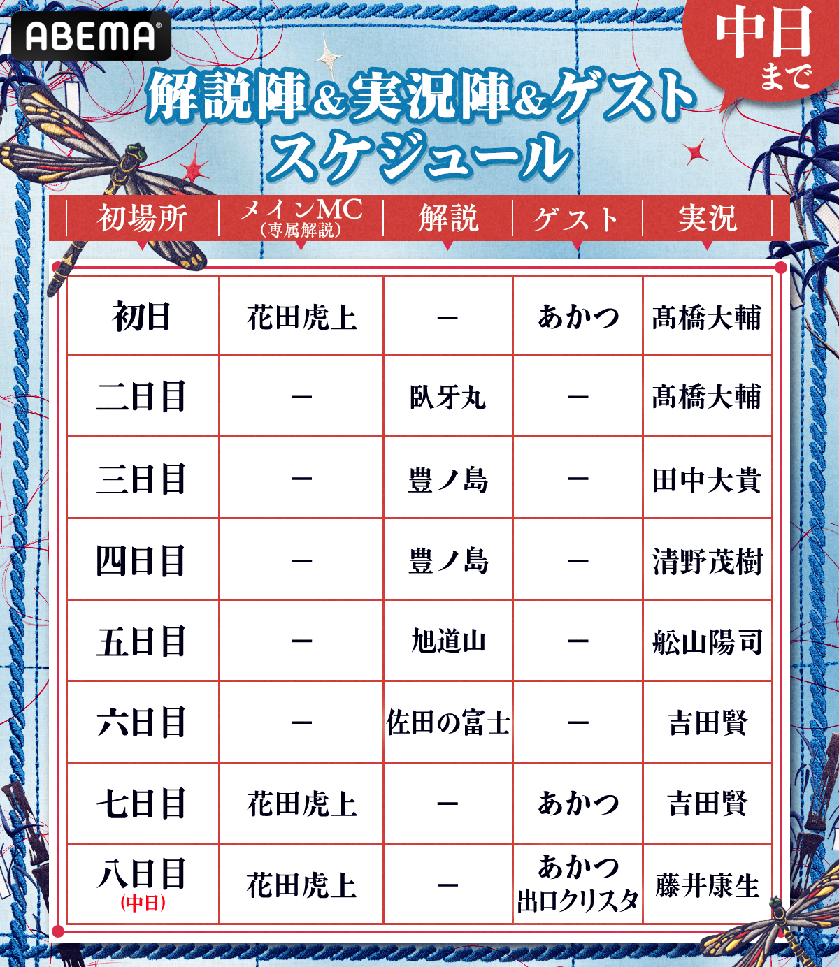 解説陣＆実況陣＆ゲスト スケジュール