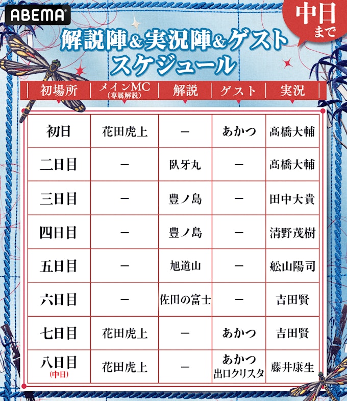 解説陣&実況陣&ゲスト スケジュール